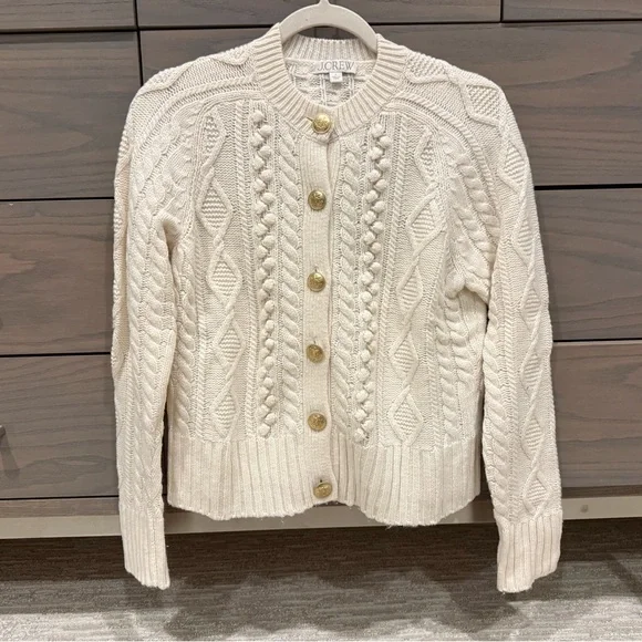 J.Crew Women’s Ivory Cable Knit Cardigan w Gold Buttons Size Small - Picture 6 of 7